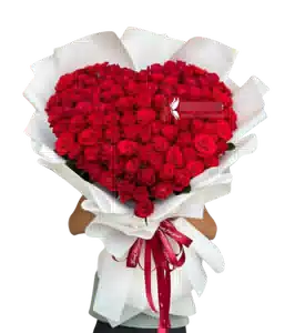 Bó Hoa Trái Tim Đỏ Gói Trắng