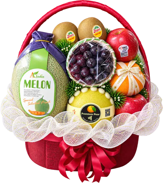 Giỏ Dưa Lưới Nho Đen Và Táo