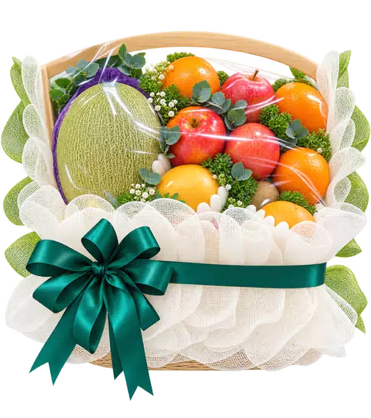 Giỏ Dưa Lưới Nho Đỏ Và Táo