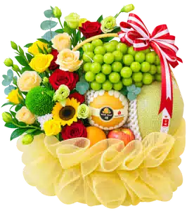 Giỏ Dưa Lưới Nho Xanh Phối Hoa Vàng Đỏ