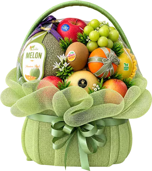 Giỏ Dưa Lưới Táo Và Lê Màu Xanh Lá