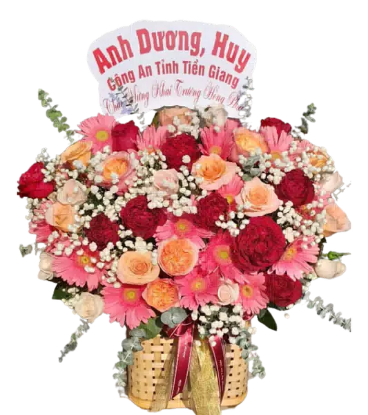 Giỏ Hoa Đồng Tiền Hồng phối Hồng Cam Kem