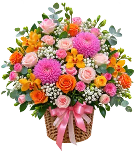 Giỏ Hoa Hoa Hồng Tông Cam Đỏ