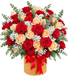 Giỏ Hoa Hoa Hồng Tông Đỏ Cam