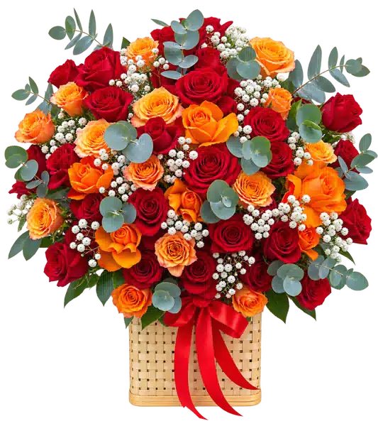 Giỏ Hoa Hoa Hồng Tông Đỏ Cam