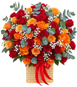 Giỏ Hoa Hoa Hồng Tông Đỏ Cam