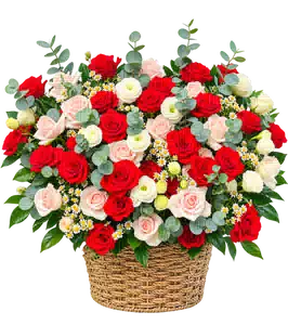 Giỏ Hoa Hoa Hồng Tông Đỏ Cam