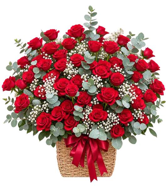 Giỏ Hoa Hoa Hồng Tông Đỏ
