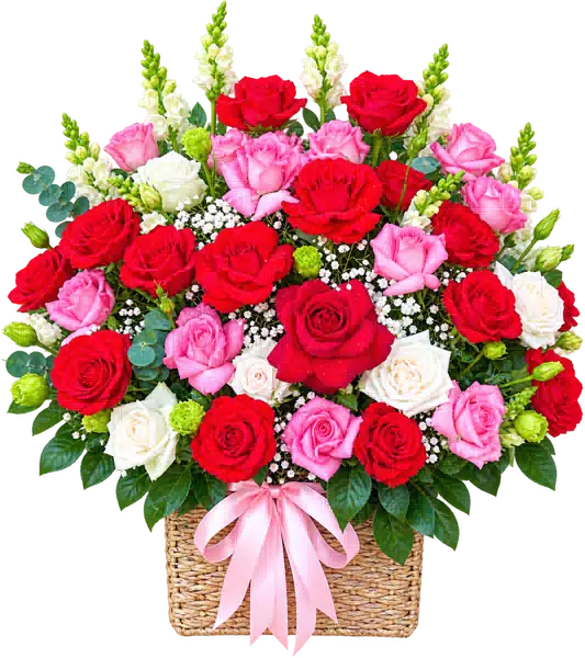Giỏ Hoa Hoa Hồng Tông Đỏ Vàng