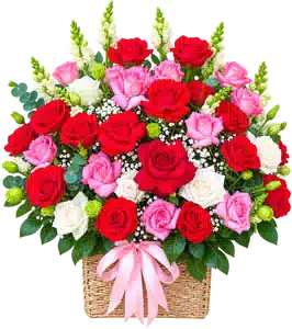Giỏ Hoa Hoa Hồng Tông Đỏ Vàng