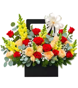 Giỏ Hoa Hoa Hồng Tông Vàng Cam
