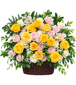 Giỏ Hoa Hoa Hồng Tông Vàng Cam
