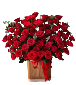 Giỏ Hoa Hồng Đỏ Cỡ Lớn Xếp Tán Tròn Dày