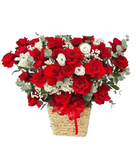 Giỏ Hoa Hồng Đỏ phối Hồng Trắng