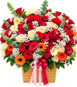 Giỏ Hoa Hồng Phối Cúc Và Hoa Phụ Tông Đỏ - Hồng