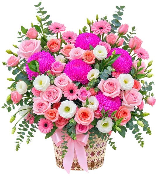 Giỏ Hoa Hồng Phối Cúc Và Hoa Phụ Tông Hồng Pastel