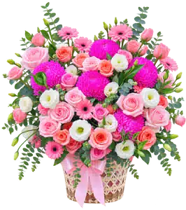 Giỏ Hoa Hồng Phối Cúc Và Hoa Phụ Tông Hồng Pastel