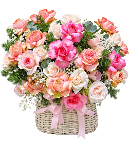 Giỏ Hoa Hồng Tông Hồng Pastel