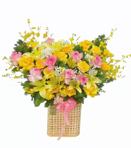 Giỏ Hoa Ly Vàng phối Hồng Vàng