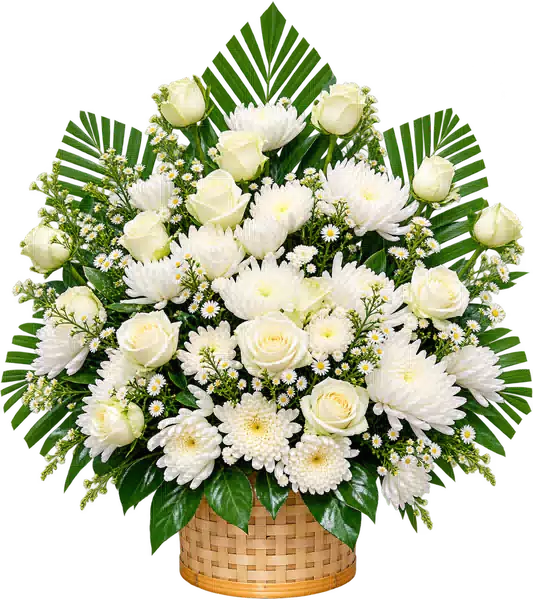 Giỏ Hoa Viếng Hồng Trắng Cúc Trắng