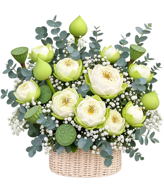 Giỏ Hoa Viếng Sen Trắng