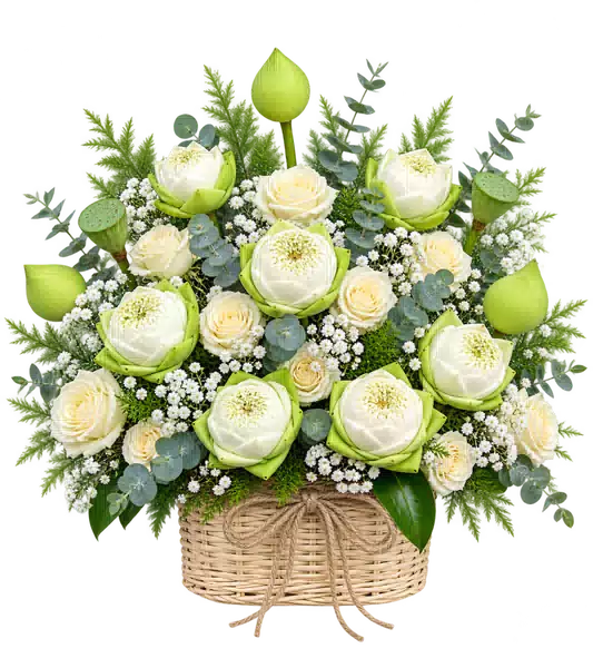 Giỏ Hoa Viếng Sen Trắng Hồng Trắng