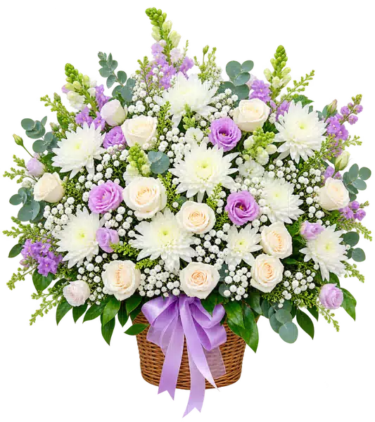 Giỏ Hoa Viếng Trắng Tím