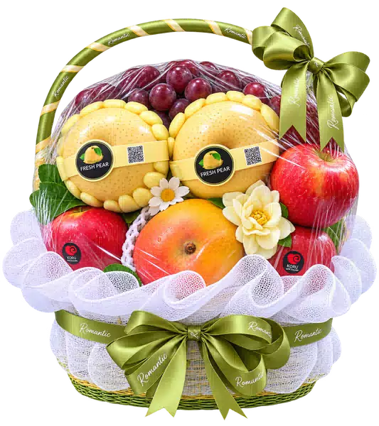 Giỏ Lê Vàng Táo Đỏ Màu Xanh Ô Liu