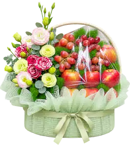 Giỏ Nho Đỏ Táo Đỏ Phối Hoa Hồng