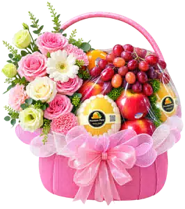 Giỏ Nho Đỏ Táo Đỏ Phối Hoa Hồng