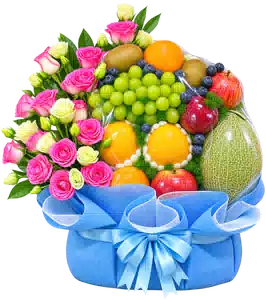 Giỏ Nho Xanh Dưa Lưới Phối Hoa Hồng