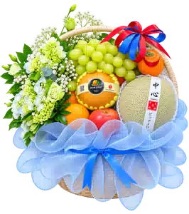 Giỏ Nho Xanh Dưa Lưới Phối Hoa Trắng