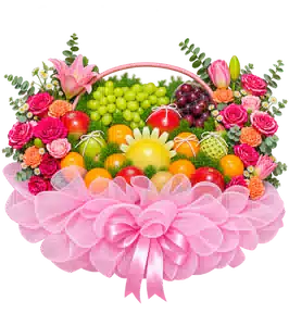 Giỏ Nho Xanh Nho Đỏ Phối Hoa Hồng