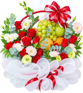 Giỏ Nho Xanh Phối Hoa Hồng Đỏ Trắng