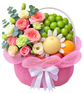 Giỏ Nho Xanh Phối Hoa Hồng Hồng