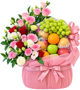 Giỏ Nho Xanh Phối Hoa Hồng Hồng