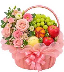 Giỏ Nho Xanh Phối Hoa Hồng Pastel