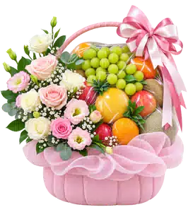 Giỏ Nho Xanh Phối Hoa Hồng Phấn