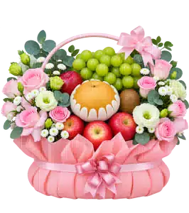 Giỏ Nho Xanh Phối Hoa Hồng Trắng