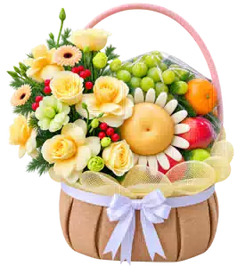 Giỏ Nho Xanh Phối Hoa Hồng Vàng
