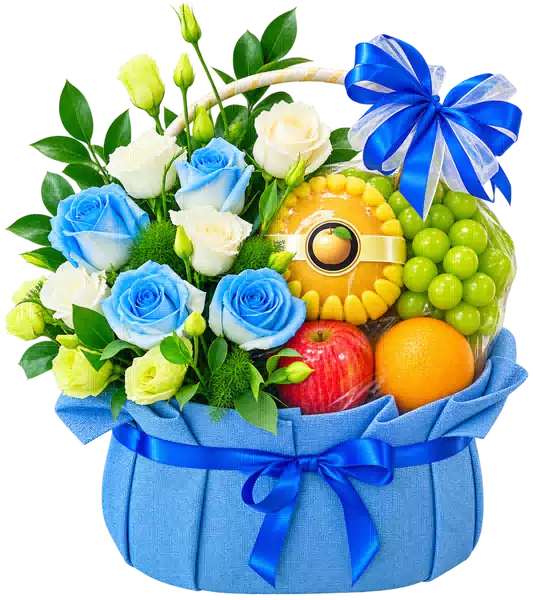 Giỏ Nho Xanh Phối Hoa Hồng Xanh