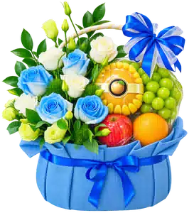Giỏ Nho Xanh Phối Hoa Hồng Xanh
