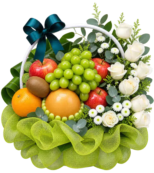 Giỏ Nho Xanh Phối Hoa Trắng