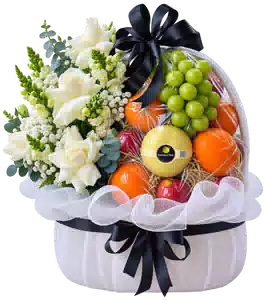Giỏ Nho Xanh Phối Hoa Trắng Đen