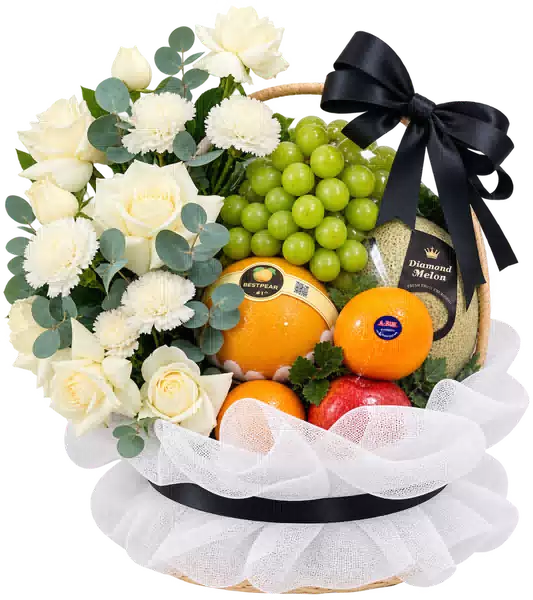 Giỏ Nho Xanh Phối Hoa Trắng