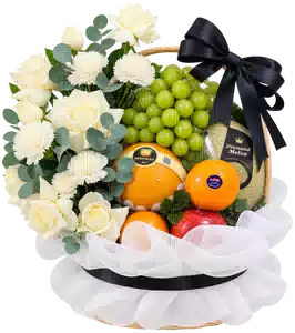 Giỏ Nho Xanh Phối Hoa Trắng