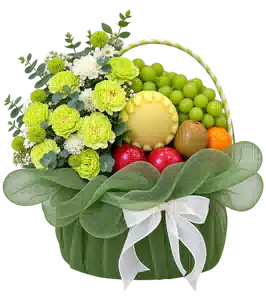 Giỏ Nho Xanh Phối Hoa Xanh Trắng