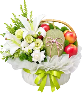 Giỏ Táo Đỏ Phối Hoa Ly Trắng