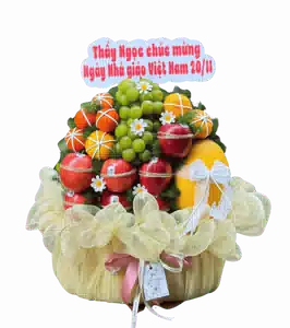 Giỏ Trái Cây Bọc Lưới Bèo Kem