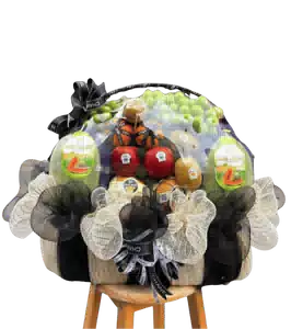 Giỏ Trái Cây có Quai Bọc Lưới Đen phối Trắng